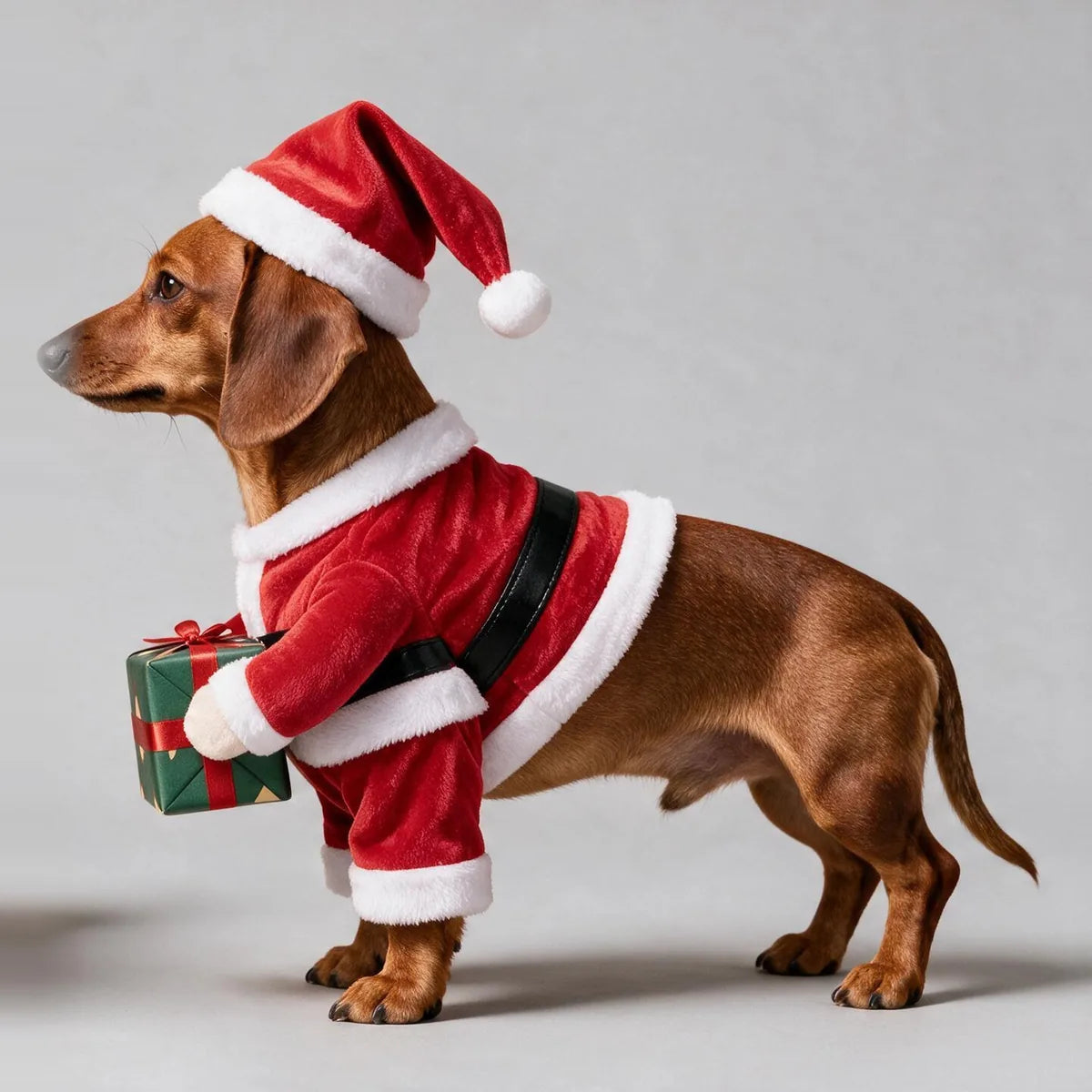 Dachshund in the costume, side view