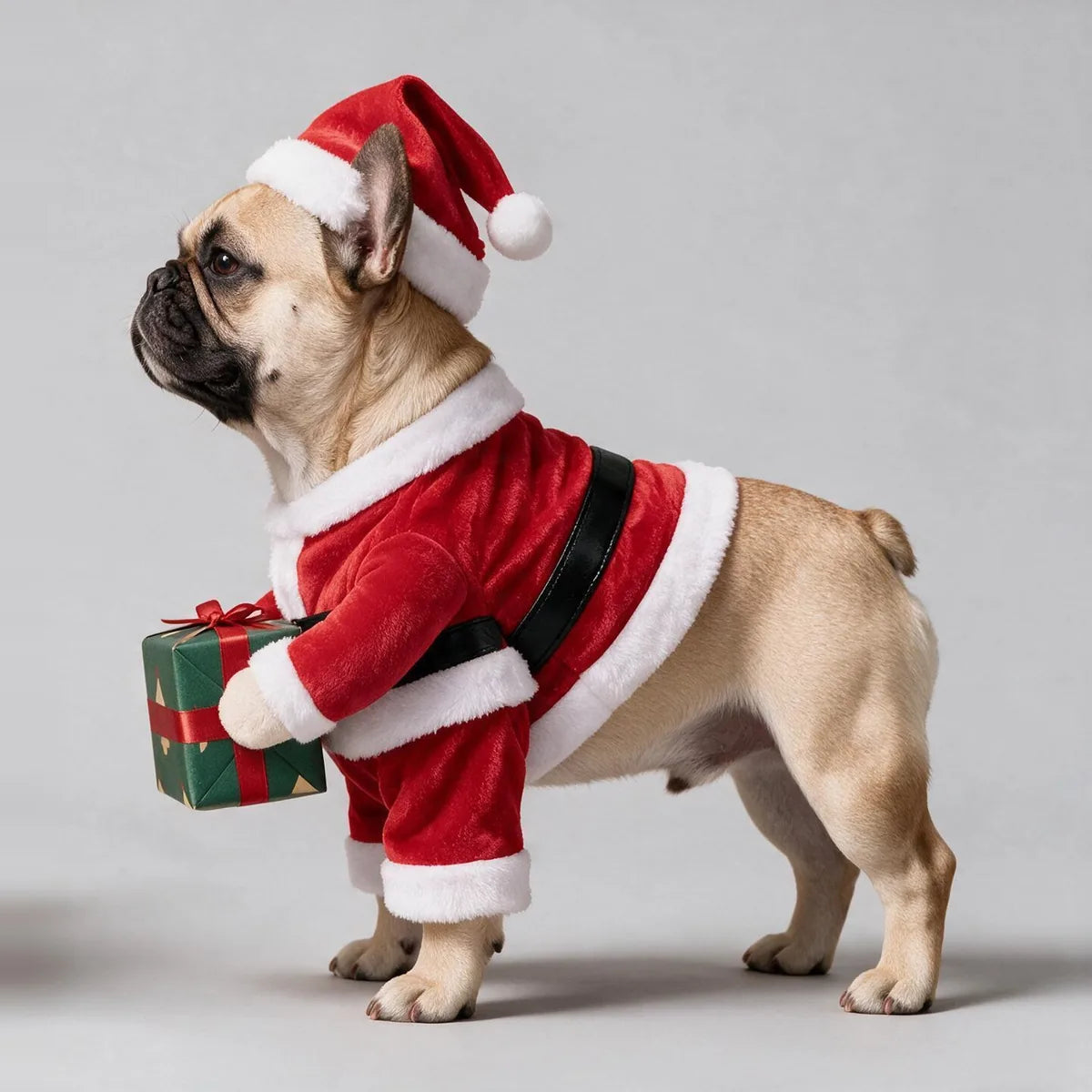 French bulldog in the costume, side view